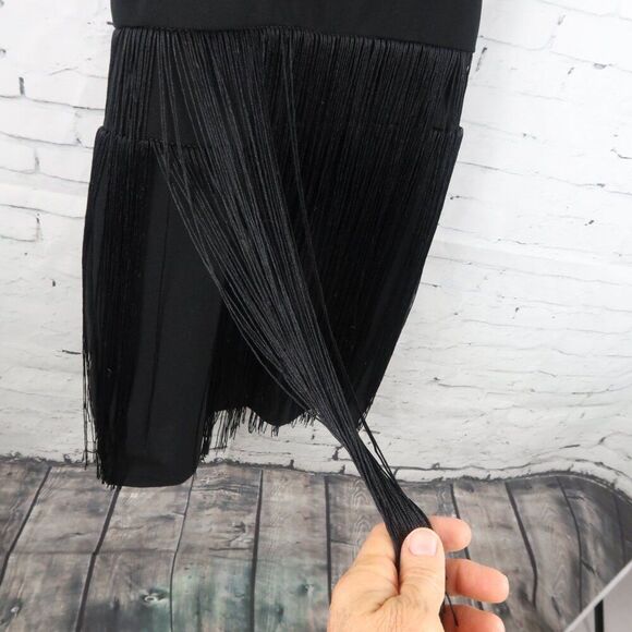 SHEIN BLACK SPAGHETTI STRAP V NECK MIDI FLAPPER FRINGE DRESS SIZE SMALL - Picture 7 of 7
